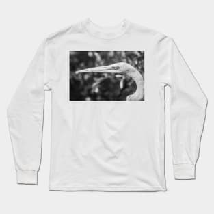 Black and white headshot of a Great egret Long Sleeve T-Shirt